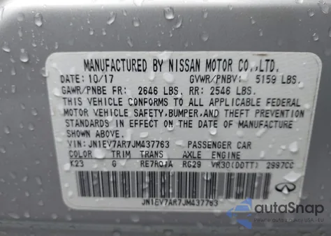 2018 Infiniti Q50 3.0T Luxe from USA, damaged, VIN JN1EV7AR7JM437763